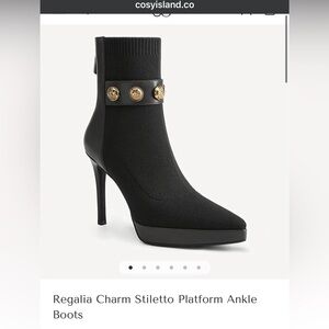 Chic Black Heeled Ankle Boots with Gold Accents